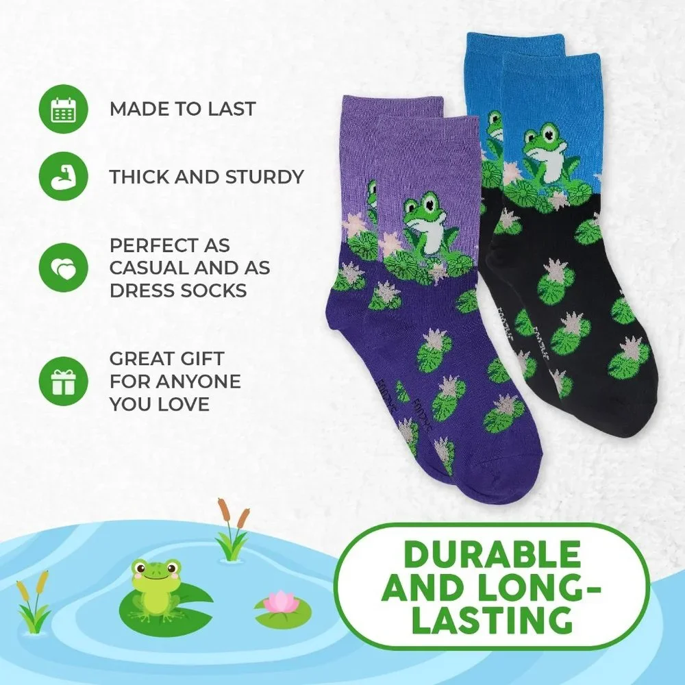 Frog on Lily Frogs Tadpole Amphibian Bullfrog Toad Foozys Socks 2 Pairs Women's